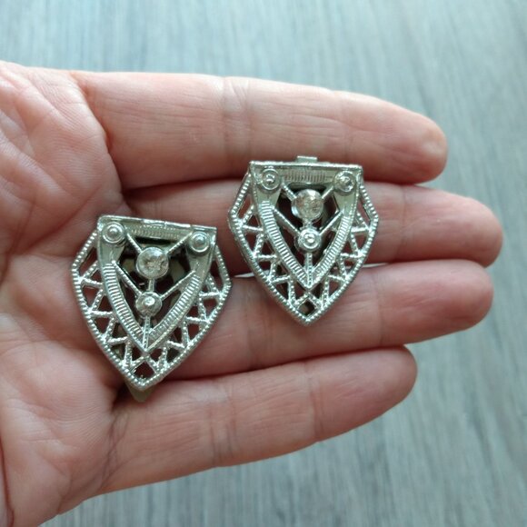 Vintage Art Deco Dress Clips Silver Tone Rhinestone - Picture 9 of 9